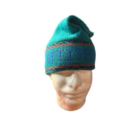 Vintage 80s Attitash Mountain Ski Hat Winter Beanie Turquoise Blue Knit - Picture 6 of 8